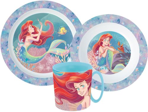 Prințesele Disney Ariel set veselă, micro set de plastic cu cană 350 ml