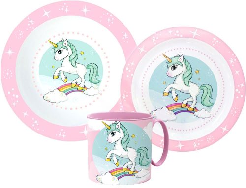 Unicorn Range set veselă, Micro set de plastic cu cană 265 ml