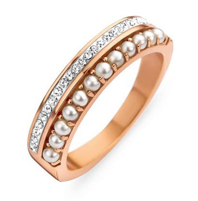 Victoria rose gold culoare cu piatră albă, inel cu perle