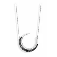   Victoria Lanț cu pandantiv semilună argintiu cu pietre negre și albe