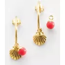 Victoria Cercei din aur cu model de scoică și mărgele roșii